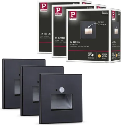 Produktbild von Paulmann Edge LED Wandeinbauleuchte 3er-Set Schwarz matt mit PIR-Sensor