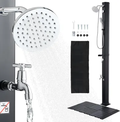 Immagine prodotto di SucceBuy doccia solare 40 L, doccia da giardino 2290 mm, doccia da esterno con set di montaggio a pavimento, rubinetto a mano e a pedale, controllo acqua calda e fredda, doccia da campeggio per giardino, piscina o spiaggia, nero