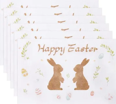 Productafbeelding van Famanu set van 6 placemats - Paasdesign met bloemen en cartoonkonijnen