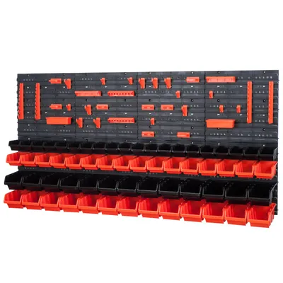 Image de 62 bacs gerbables avec étagère murale 160 x 80 cm | étagère murale de stockage