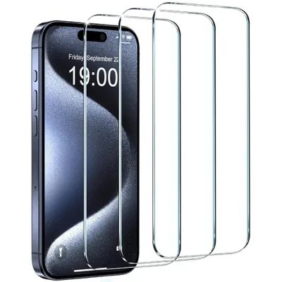 Produktbild von BuyCase Panzerglas für iPhone 16 Pro, 3 Stück, ultra-dünn, splitterfrei, HD-Klarheit, 1-3mm kleiner als Display