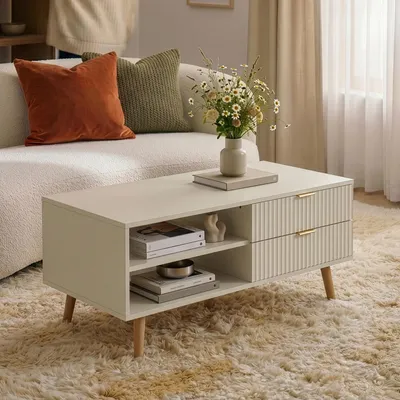 Obrázok produktu pre Konferenčný stolík "Nand" s 2 zásuvkami, rozmer 100 x 50 x 45 cm, farba piesková