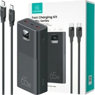 Obrázek produktu pro Usams Powerbank Pb68 30000Mah 65Wqc3.0+Pd Fast Charge + Kabel Usb-C/Usb-C 100W černý/černý Atxlogtctg01 (Us-Cd185)