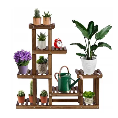 Produktbild von QLS Blumenständer aus Holz mit 5 Ebenen 73x20x73 cm Pflanzenregal für innen 11304