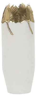 Immagine prodotto di Vaso decorativo slanciato in ferro bianco e foglie oro