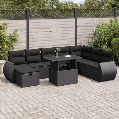 Immagine prodotto di Maison Exclusive - Set da giardino 9 pezzi con cuscini in polyrattan nero