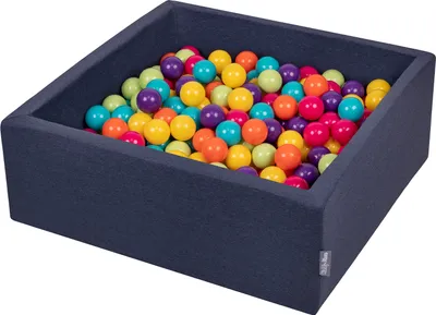 Zdjęcie produktu dla KiddyMoon suchy basen kwadratowy z piłeczkami 7cm granatowy: jasny zielony-żółty-turkus-pomarańcz-ciemny róż-fiolet 90x30cm/200piłek zabawka basen piankowy