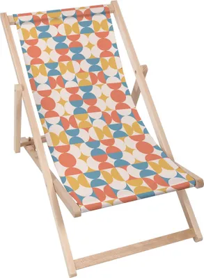 Immagine prodotto di Sdraio Dreamroots pieghevole in legno, legno di faggio fino a 130 kg, sdraio pieghevole con regolazione dell'inclinazione dello schienale a 3 livelli, GeometricRetro