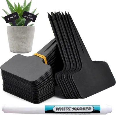 Produktbild von Pflanzenetiketten 100 Stück, Schwarz, Wasserdicht, UV Beständig, Wiederverwendbare Pflanzenstecker für Garten