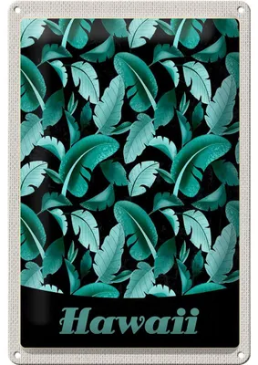 Produktbild von Blechschild Reise 20x30cm Hawaii Insel Strand Blätter blau