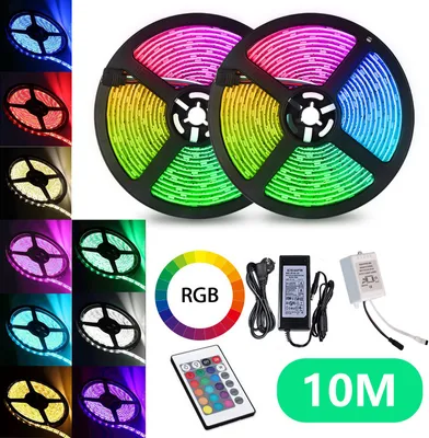 Immagine prodotto di SWANEW 10M LED strip set, striscia LED RGB 5050 SMD, striscia LED 30 LED, striscia LED non impermeabile (IP20), con 24 pulsanti di controllo remoto