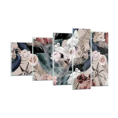 Produktbild von Bilder auf glas - 5 Teile - Pfauen Squab Flamingos - 100x60cm - Glasbilder - Wandbilder - Bilder - zum Aufhängen bereit - Wanddekoration aus Glas - Glas Bilder - Wandbild auf Glas - GEG100x60-4890