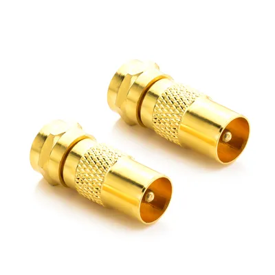 Produktbild von deleyCON 2 Stück SAT Antennenadapter - Kabel auf SAT Adapter als SET F-Stecker auf IEC-Stecker Kupplung Verbinder Koaxial Adapter SAT Kabel Vergoldet