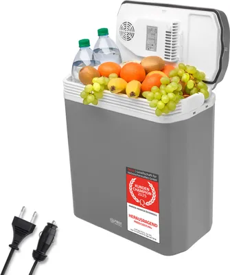 Produktbild von TZS First Austria elektrische Kühlbox 24L, 12V/230V, mobiler Minikühlschrank, 12-V-Stecker fürs Auto, Kühl- und Warmhaltefunktion, Camping, Grau