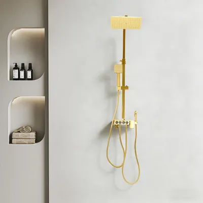 Produktbild von Duschsystem mit Kopfbrause Wandmontage Duschset Duschgarnitur Duscharmatur Regendusche Handbrause Badarmatur Gold