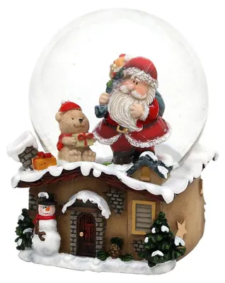 Schneekugel mit Weihnachtsmann und Teddy, 7x7x9 cm