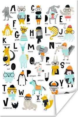 Produktbild von MuchoWow® Poster Kinder Illustration von allen Buchstaben des Alphabets auf einem weißen Hintergrund 120x180 cm - Kunstposter