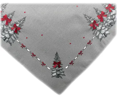 Produktbild von Tischwäsche Tischläufer Stickerei Tannenbäume Winter Weihnachten Deko 85 x 85 cm - hellgrau