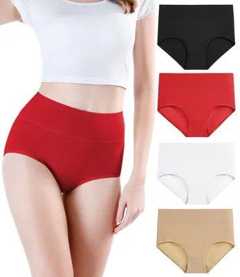 Immagine prodotto di Omgoods - Set di 4 mutande in cotone a vita alta da donna
