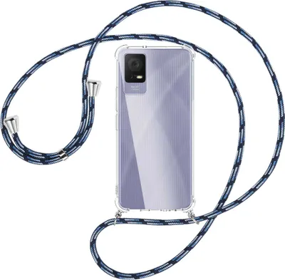 Produktbild von Handykette Backcover-Schutzhülle mit Band (Metall silberfarben) für TCL 405 (T506D, 6.6'') - Blautöne