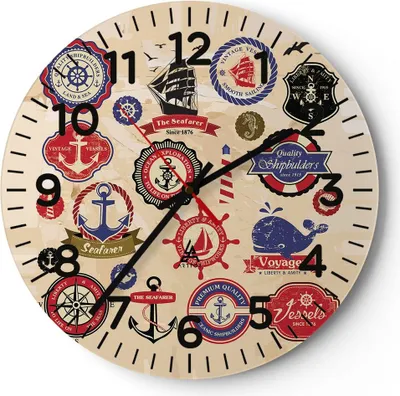 Produktbild von Wanduhr - Rund - Glasuhr - Anker Fahne Abzeichen Boot - 30x30cm - Schleichendes Uhrwerk - Lautlos - zum Aufhängen bereit - Dekoration Modern - Wanddekoration aus Glas - C4AR30x30-2780