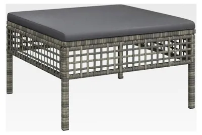 Produktbild von Gartenhocker mit Kissen, modularer Hocker für Terrasse, Fußhocker aus Rattan, grau Poly Rattan