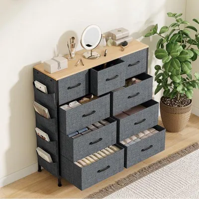 Obrázok produktu pre Komoda do detskej izby s 9 zásuvkami - 98x30x100 cm - látka - vhodná do spálne a obývačky