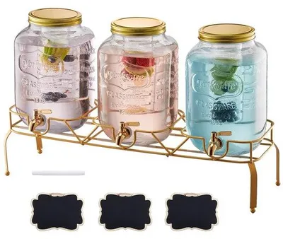 Image de Distributeur de boissons 3x8L - Distributeur de jus avec robinet - Idéal pour les fêtes, les bars et les hôtels - Distributeur de boissons en verre