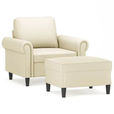 Image de vidaXL Fauteuil avec pouf Crème 60 cm Similicuir