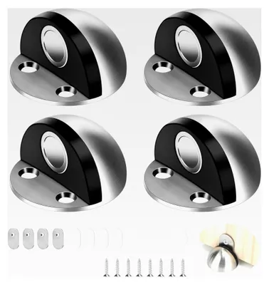 Produktbild von 4 Stück Magnetische Bodentürstopper aus Edelstahl mit selbstklebendem Aufkleber und Schrauben
