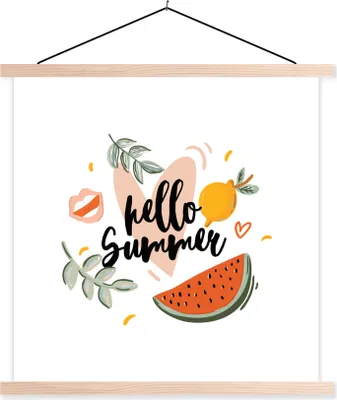 Produktbild von MuchoWow® Textilposter Wassermelone - Sommer - Rosa 60x60 cm mit holzfarbenen Rahmen - Wanddekoration