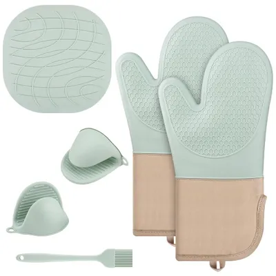 Produktbild von Set mit 6 Silikon-Ofenhandschuhen, hitzebeständig und rutschfest