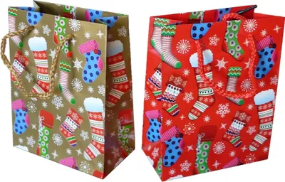 Produktbild von 24 Geschenktüten Strumpf Weihnachten 2 fach sortiert 11 x 6 x 14,6 cm