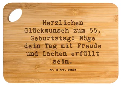 Produktbild von Mr. & Mrs. Panda Holzbrett Spruch 55. Geburtstag Glückwunsch - Transparent - Geschenk, Schneidebrett, Jubiläum 55 Jahre, fünfzigster, Brett, Frühstücksbrett, Glückwünsche