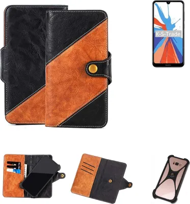 Produktbild von K-S-Trade Handyhülle Schutzhülle Bookstyle Case Wallet-Case kompatibel mit Huawei Y7 2019 Handy Cover Bumper Klapphülle schwarz hellbraun 1x