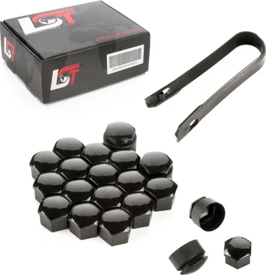 Produktbild von 20x Radschrauben Kappen 17mm schwarz glanz Anti-Diebstahl für JEEP CHRYSLER FORD