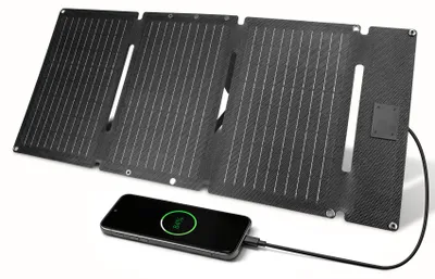 Zdjęcie produktu dla Przenośna ładowarka solarna 30W - Składany panel słoneczny z portami USB-A i USB-C