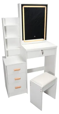 Produktbild von INLEA Schminktisch ESTILLA mit Hocker, LED-Beleuchtung (LED-Streifen) und 4 Schubladen - Weiß