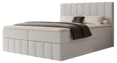 Produktbild von Boxspringbett NOVA 180x200 Paneel-Optik Bettkasten Bonellmatratze Hellgrau