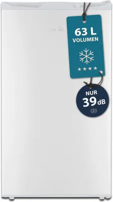 Immagine prodotto di Mini congelatore Stolthoff da 63 L, congelatore compatto, 4 stelle, temperatura fino a -18 °C, silenzioso (39 dB), congelatore a libera installazione, a basso consumo, bianco