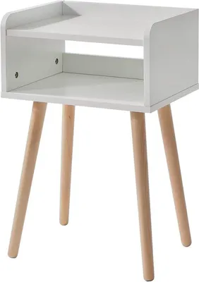 Image de Table de chevet en bois massif sans tiroir - Meuble bas de style scandinave 385 x 29 x 595 cm, blanc