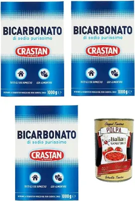 Produktbild von Crastan Bicarbonato di sodio purissimo reines Natriumbicarbonat für den Heimgebrauch und für Lebensmittel 3x 1000g + Italian Gourmet polpa 400g