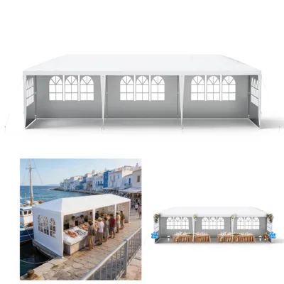 Produktbild von XMTECH Garten Pavillon Gartenzelt 3x9m Wasserdichter Garten Pavillon mit Abnehmbaren Seitenwänden und Fenster Partyzelt Bierzelt UV-Schutz (Weiß)