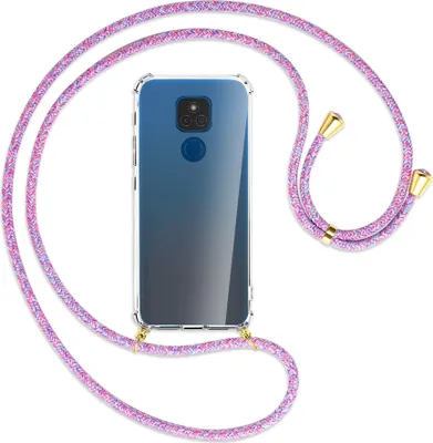 Produktbild von Handykette Backcover-Schutzhülle mit Band (Metall goldfarben) für Motorola Moto E7 Plus - braun+beige