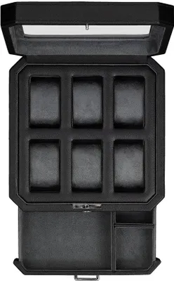 Produktbild von Luxe horlogekast Organizer, 6-vaks, leren, zwarte/grijs, grote glazen bovenkant