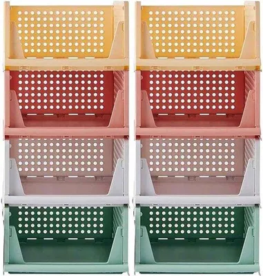 Zdjęcie produktu dla Zestaw 8 pojemników do przechowywania Unyqoos® (2 x 4) – składane pojemniki z tworzywa PP o wymiarach 43 x 33 x 18 cm, organizer do szafy z prowadnicami, dostępne w 4 kolorach