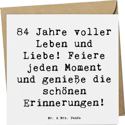 Produktbild von Mr. & Mrs. Panda Deluxe Karte Spruch 84. Geburtstag Leben und Liebe - Weiß - Geschenk, Glückwunschkarte, Alter, besondere Erinnerungen, handgefertigt, doppelkarte