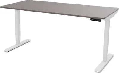 Produktbild von ASSMANN Elektrisch höhenverstellbarer Schreibtisch Y-Line Curved Sichtbeton Anthrazit Weiß, 160x80cm, Memoryfunktion, 2-fach-Motorik
