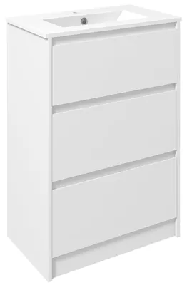 Produktbild von Badezimmer-Waschtisch mit Waschbecken, Badezimmerschrank, Kunstkeramikwaschbecken mit 2 Schubladen, 61 x 37 x 88 cm, Hochglanzwei?