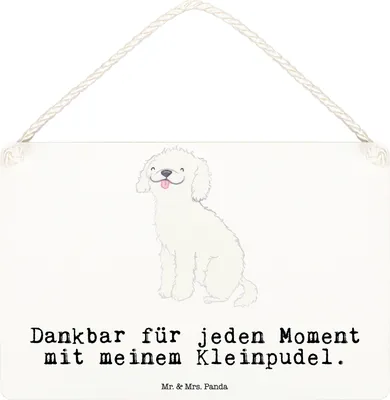 Produktbild von Mr. & Mrs. Panda Schild Kleinpudel Moment DIN A6 - Weiß - Geschenk, wandtafel, Türschild, hängeschild, Wandbild Holz, Holzschild, Pudel